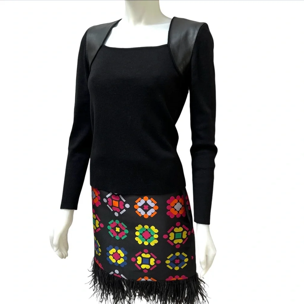 NWT MILLY NY Mini Skirt Couture Barbicore Glam Ostrich Feather Print Allover Sz2